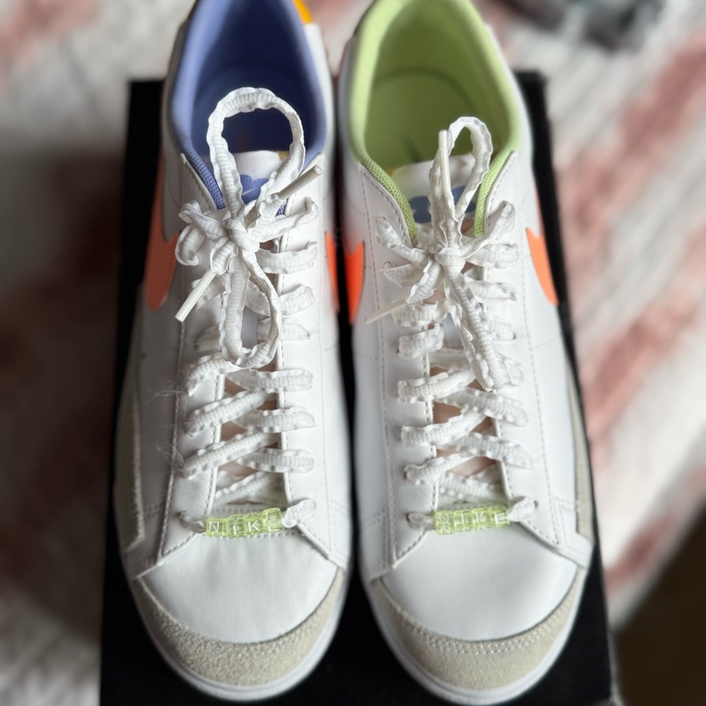 Nike White Sneakers with Green and Orange Details